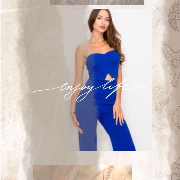 October Love Pants - HOT Blue Bare Shoulders Jumpsuit